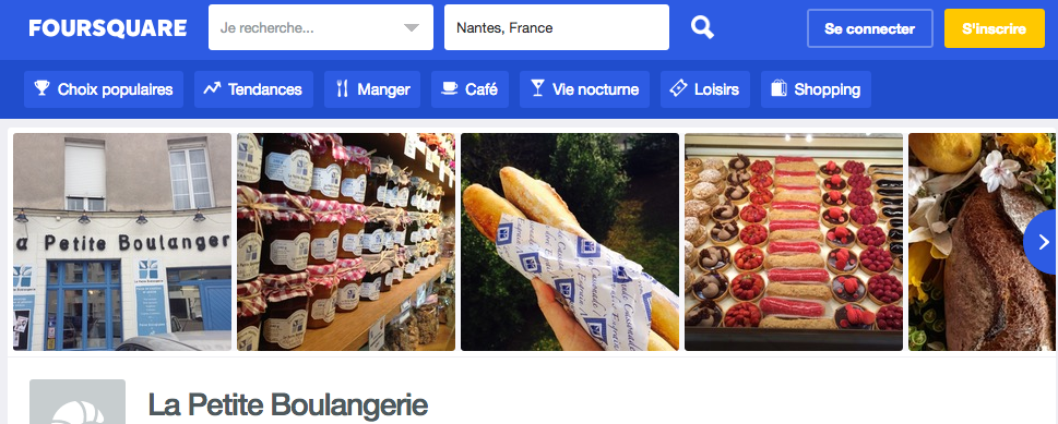 Affichage des photos d'une boutique recherchée sur Foursquare