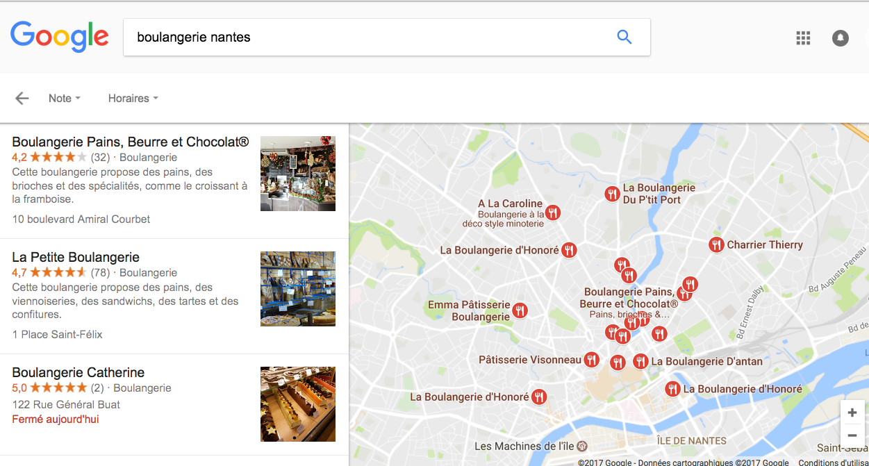 Exemple de résultat de recherche géolocalisé sur Google 